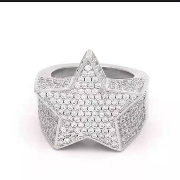 Men's Hip Hop Metal Fivepointed Star Ring With Micro Inlaid Zircon And Electroplating