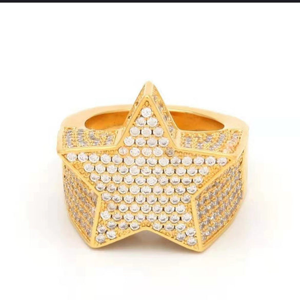 Men's Hip Hop Metal Fivepointed Star Ring With Micro Inlaid Zircon And Electroplating