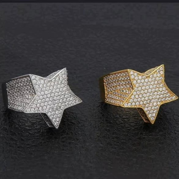 Men's Hip Hop Metal Fivepointed Star Ring With Micro Inlaid Zircon And Electroplating