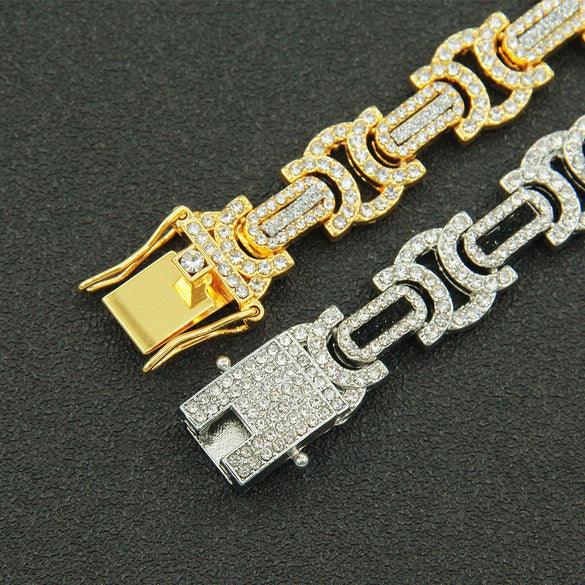 Men's Hip Hop Personality Necklace Alloy Geometric Diamond Stitching Cuban Chain Accessories