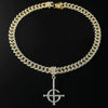 Men's Hip Hop Punk Alloy Necklace With Diamond Ghost Cross Pendant And Cuban Chain Geometric Design