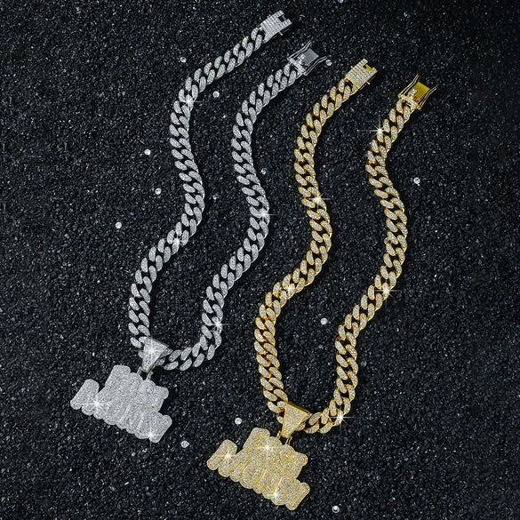 Men's Hip Hop Style Alloy Pendant Necklace With Letters Numbers Text And Electroplating Cuban Chain