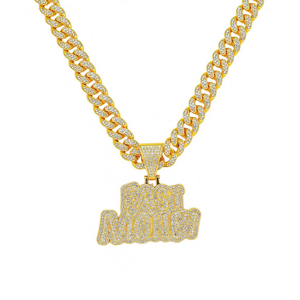 Men's Hip Hop Style Alloy Pendant Necklace With Letters Numbers Text And Electroplating Cuban Chain