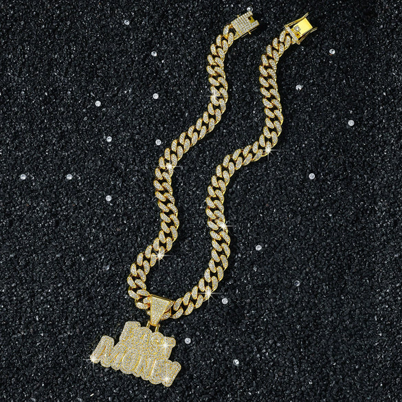 Men's Hip Hop Style Alloy Pendant Necklace With Letters Numbers Text And Electroplating Cuban Chain