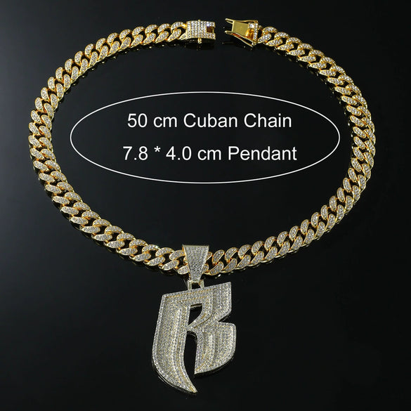 Men's Hip Hop Style Alloy Pendant Necklace With Rhinestone And Letter B Design Cuban Chain Accessories