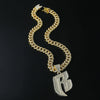 Men's Hip Hop Style Alloy Pendant Necklace With Rhinestone And Letter B Design Cuban Chain Accessories