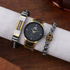 Men's Hip Hop Style Quartz Watch Alloy And Titanium Metal Bracelet 3 Piece Set With Round Dial And Spiral Crown
