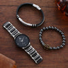 Men's Hip Hop Style Quartz Watch Alloy And Titanium Metal Bracelet 3 Piece Set With Round Dial And Spiral Crown