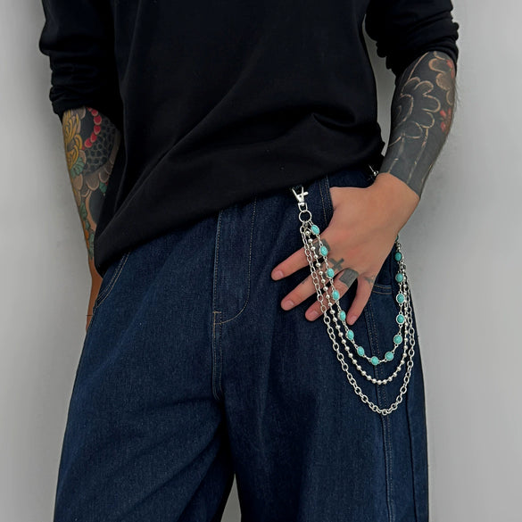 Men's Hip Hop Style Turquoise Metal Waist Chain Pendant Accessories