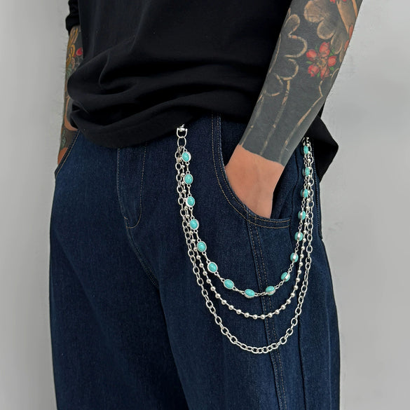Men's Hip Hop Style Turquoise Metal Waist Chain Pendant Accessories