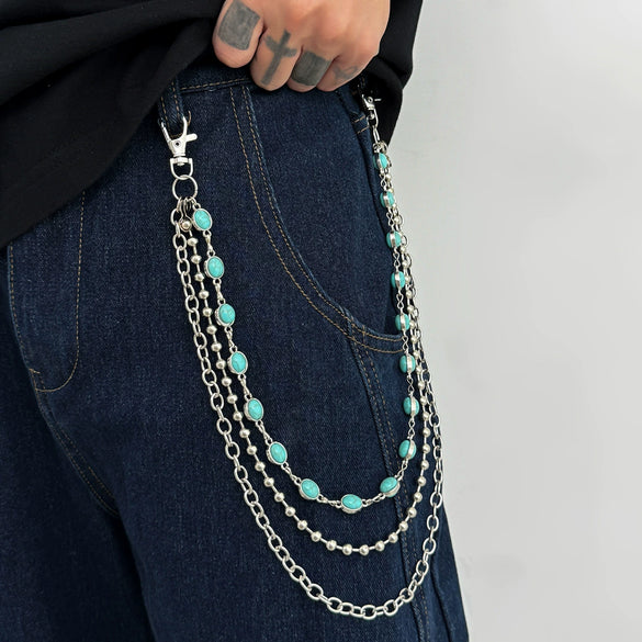 Men's Hip Hop Style Turquoise Metal Waist Chain Pendant Accessories