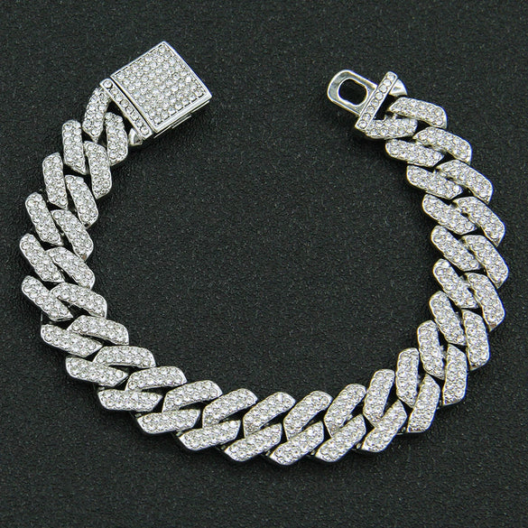 Men's Hiphop Alloy Cuban Chain Bracelet With Geometric Diamond Design