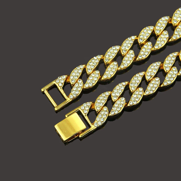 Men's Hiphop Alloy Cuban Chain Diamond Geometric Necklace