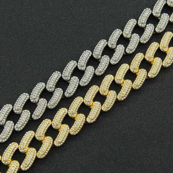 Men's Hiphop Alloy Cuban Chain Necklace With Diamond And Geometric Design