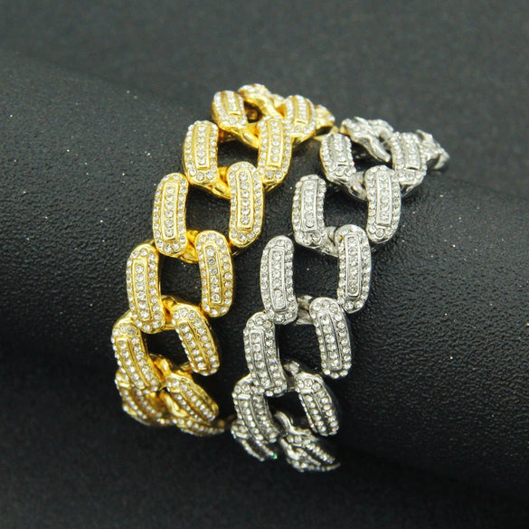 Men's Hiphop Alloy Cuban Chain Necklace With Diamond And Geometric Design