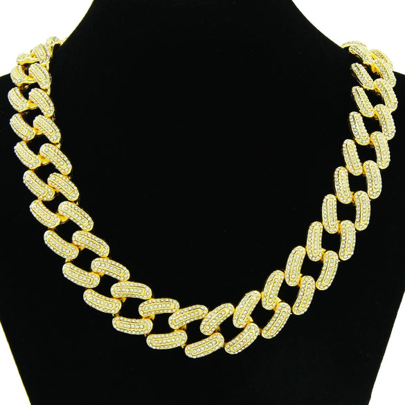 Men's Hiphop Alloy Cuban Chain Necklace With Diamond And Geometric Design