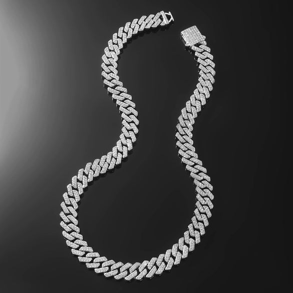 Men's Hiphop Alloy Cuban Chain Necklace With Rhombus And Diamond Design