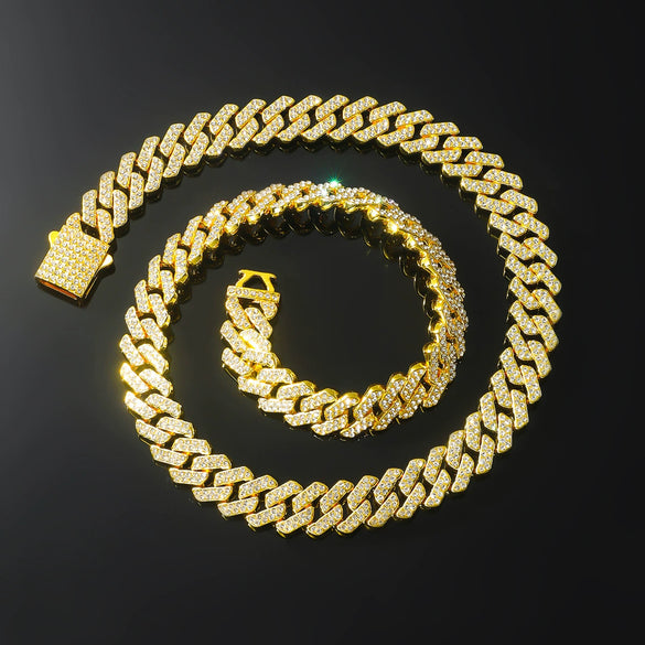 Men's Hiphop Alloy Cuban Chain Necklace With Rhombus And Diamond Design