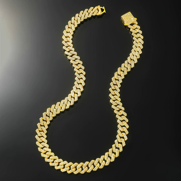 Men's Hiphop Alloy Cuban Chain Necklace With Rhombus And Diamond Design