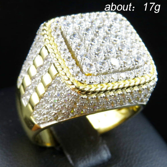 Men's Hiphop Alloy Diamond Geometric Ring