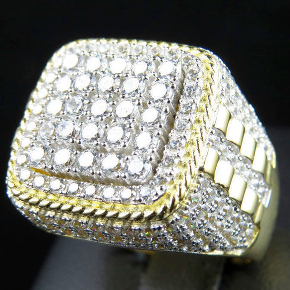 Men's Hiphop Alloy Diamond Geometric Ring