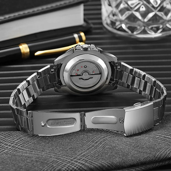 Men's Hiphop Alloy Imitation Mechanical Watch With Rotating Hollow Design Transparent Bottom Mineral Reinforced Glass Mirror Single Folding Buckle Waterproof And Luminous Features