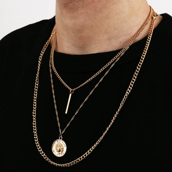 Men's Hiphop Alloy Iron Necklace With Geometric Design And Bamboo Chain