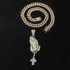 Men's Hiphop Alloy Jewelry With Pray Hand Cross And Geometric Diamond Design Cuban Chain Necklace