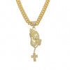 Men's Hiphop Alloy Jewelry With Pray Hand Cross And Geometric Diamond Design Cuban Chain Necklace