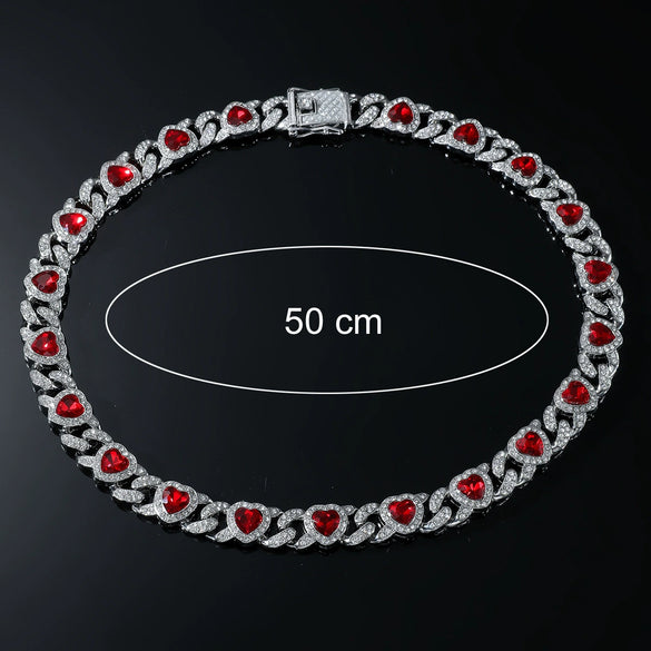 Men's Hiphop Alloy Love Heart Diamond Cuban Chain Necklace And Bracelet Jewelry