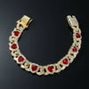 Men's Hiphop Alloy Love Heart Diamond Cuban Chain Necklace And Bracelet Jewelry