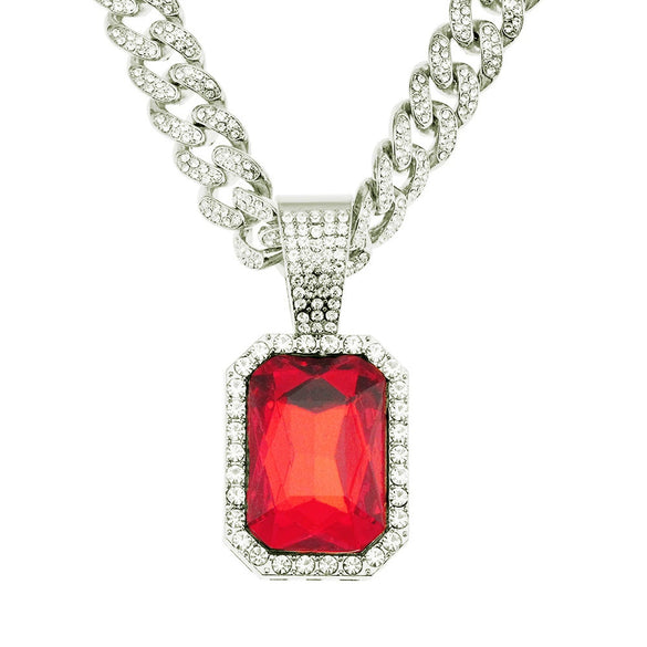 Men's Hiphop Alloy Pendant Jewelry With Geometric Design And Diamond Treatment On Cuban Chain