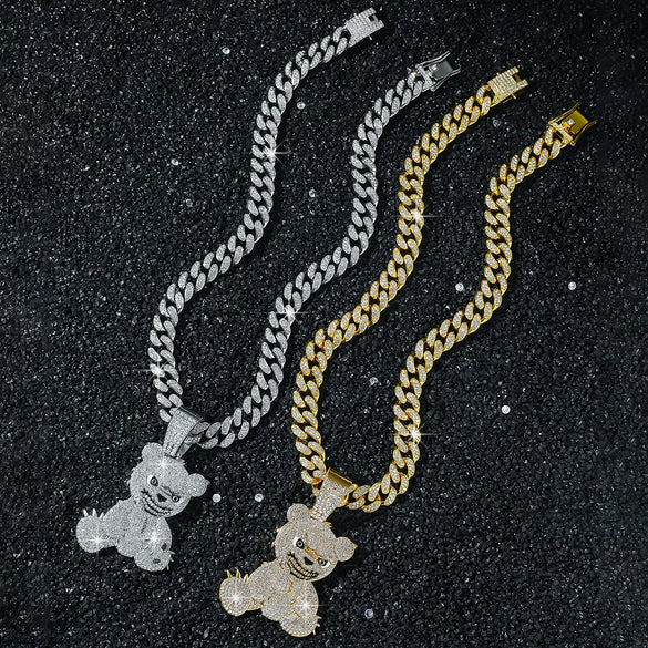 Men's Hiphop Animal Bear Pendant Necklace Zinc Alloy Geometric Electroplating