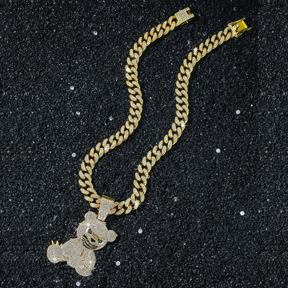 Men's Hiphop Animal Bear Pendant Necklace Zinc Alloy Geometric Electroplating
