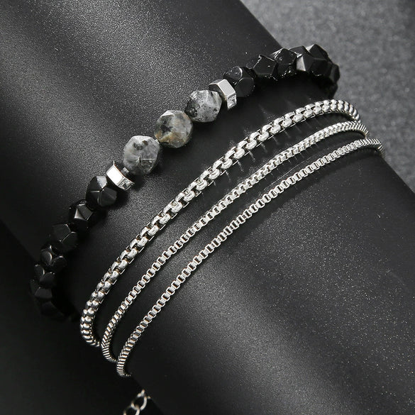 Men's Hiphop Black Gold Chain Geometric Handmade Stretch Bracelet