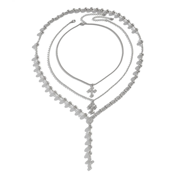 Men's Hiphop Cross Necklace Alloy Geometric Pattern Handmade Round Beads Regular Chain Jewelry