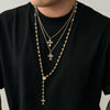 Men's Hiphop Cross Necklace Alloy Geometric Pattern Handmade Round Beads Regular Chain Jewelry