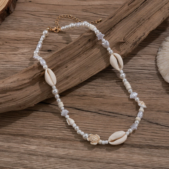 Men's Hiphop Imitation Pearl Shell Stitching Handmade Geometric Necklace Jewelry