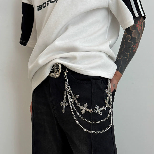 Men's Hiphop Metal Cross Pendant Pants Chain