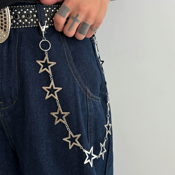 Men's Hiphop Metal Fivepointed Star Pants Pendant Waist Chain