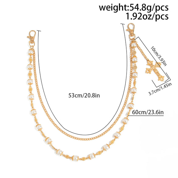 Men's Hiphop Metal Flower Pants Chain And Cross Pendant Accessories