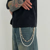 Men's Hiphop Metal Imitation Pearl Small Flower Diamondencrusted Pants Chain Pendant Jewelry