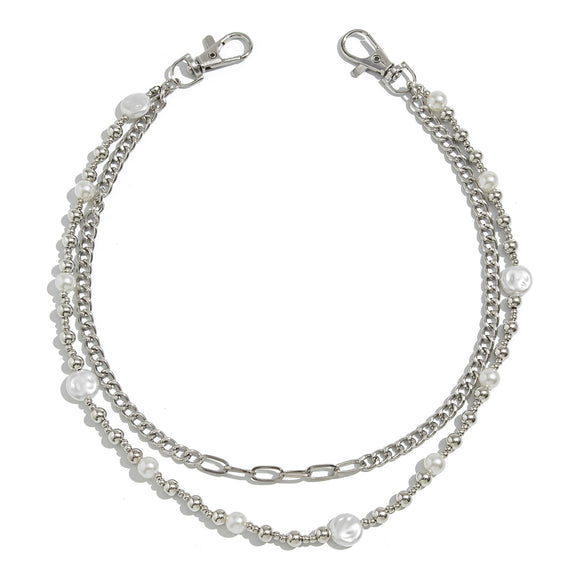 Men's Hiphop Metal Pants Chain Waist Accessories With Pearl Stitching