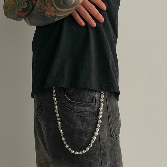 Men's Hiphop Metal Pants Chain With Pearlwrapped Design