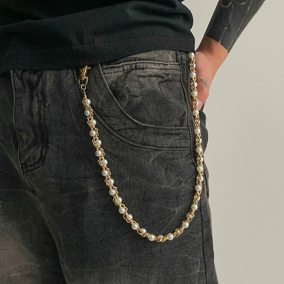Men's Hiphop Metal Pants Chain With Pearlwrapped Design