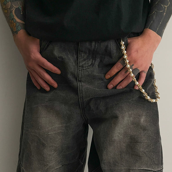 Men's Hiphop Metal Pants Chain With Pearlwrapped Design