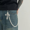 Men's Hiphop Metal Pearl Pants Chain With Cross Pendant Accessories