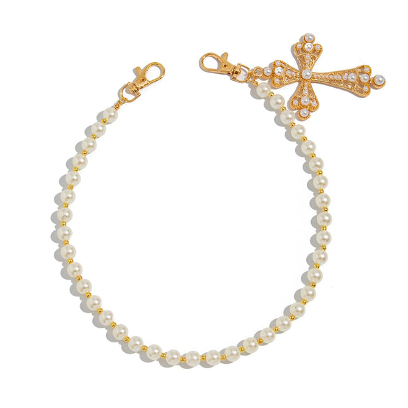 Men's Hiphop Metal Pearl Pants Chain With Cross Pendant Accessories