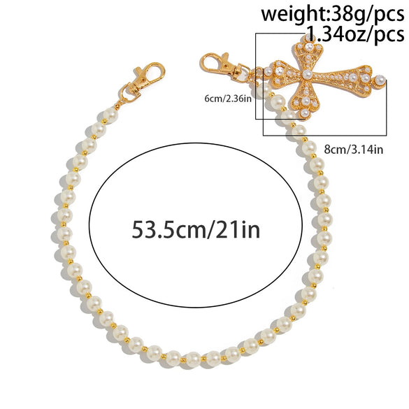 Men's Hiphop Metal Pearl Pants Chain With Cross Pendant Accessories