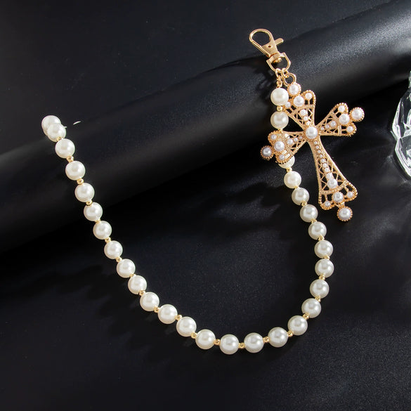 Men's Hiphop Metal Pearl Pants Chain With Cross Pendant Accessories